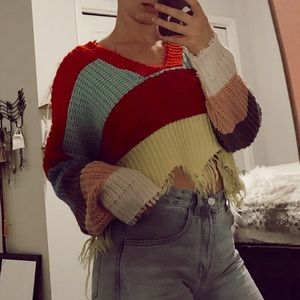 Rainbow Oversized Cropped Sweater